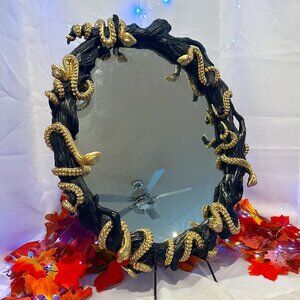 Halloween Christian Siriano 25" Oval Black and mirror with gold snakes - NEW